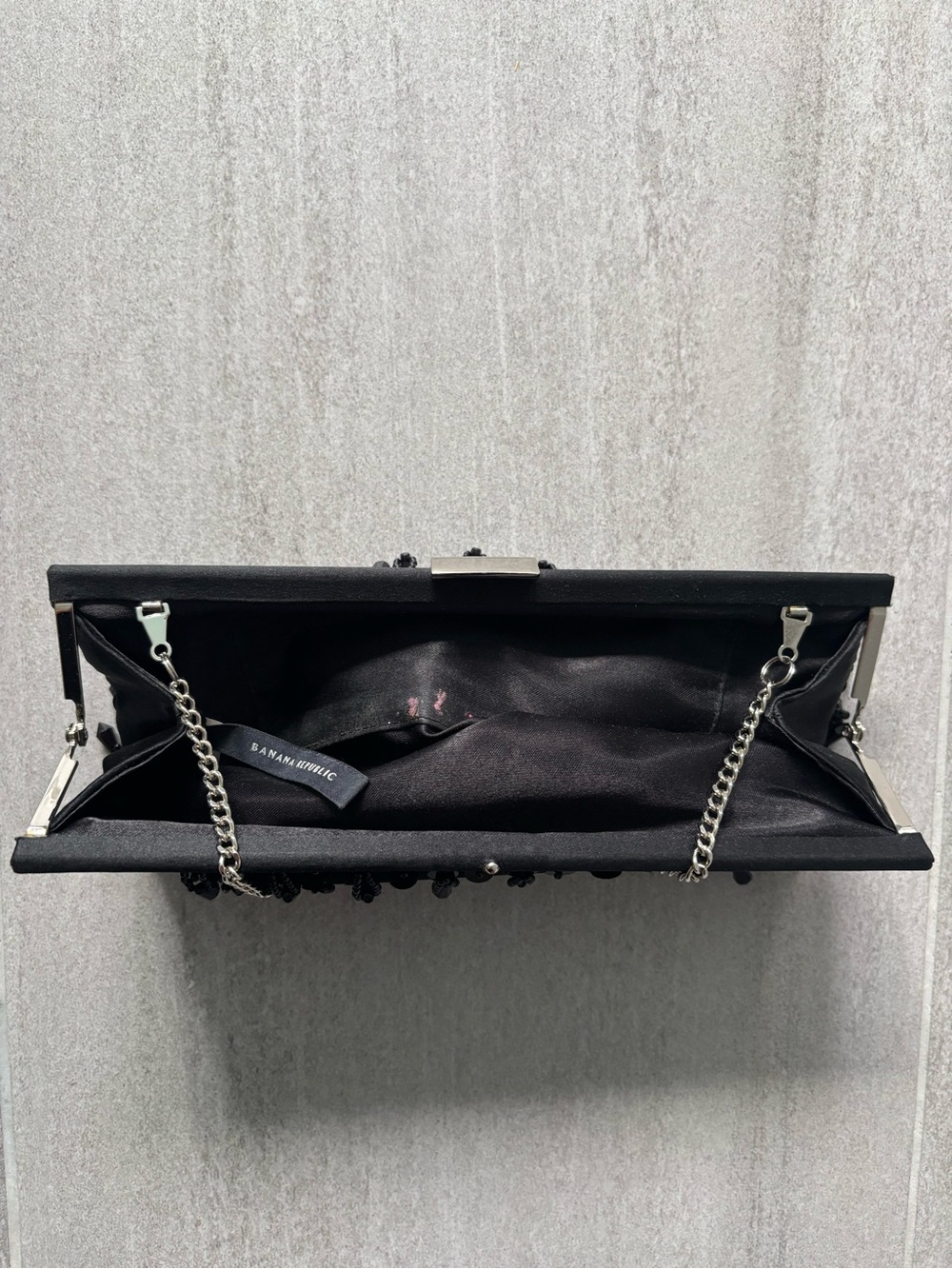 Banana Republic Black Satin Beaded Clutch with Silver Chain - Picture 5 of 8